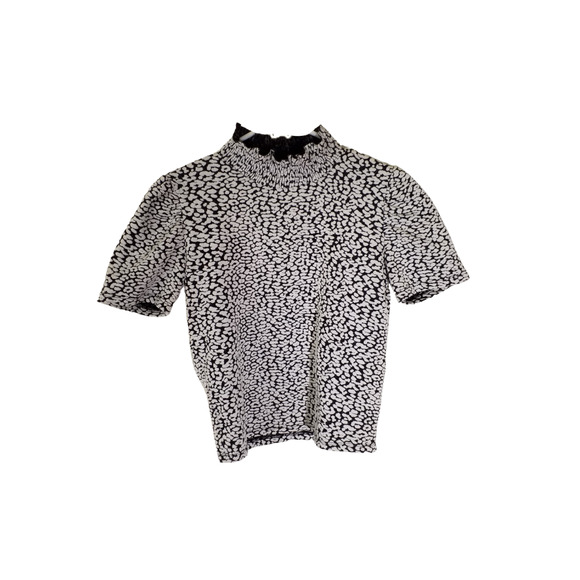 Zara Leopard Print Ruffled Mock Neck Puff Sleeve Blouse Size 4 - Picture 1 of 4